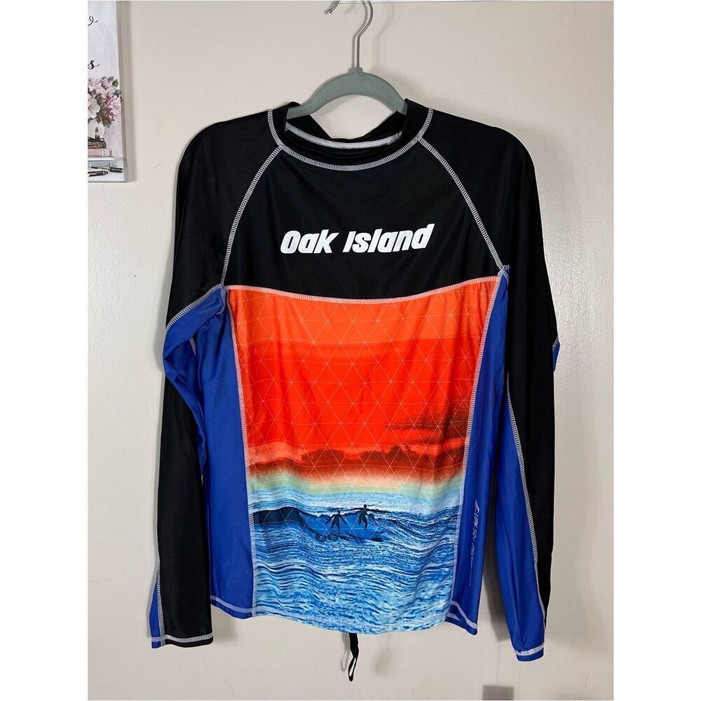 Oak Island Men's Long-Sleeve Swim Rash Guard - Black/Orange/Blue